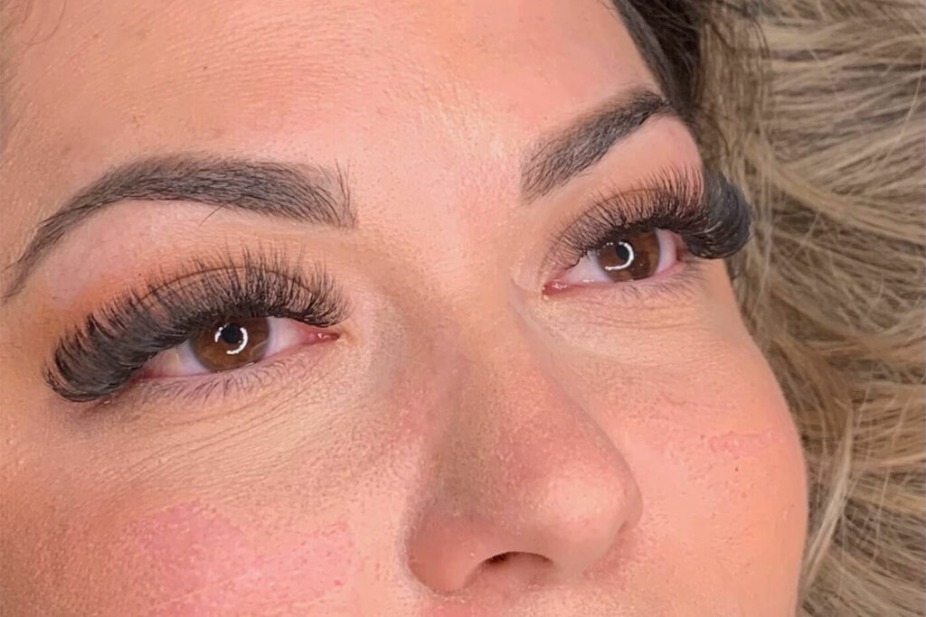 Lashes, brow lamenation, and microblading done by Dena.