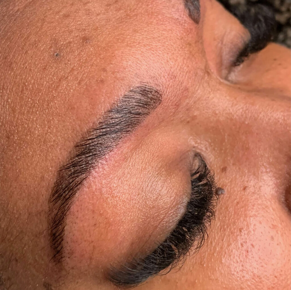 Lashes, brows, brow lamenation, and microblading examples from clients.